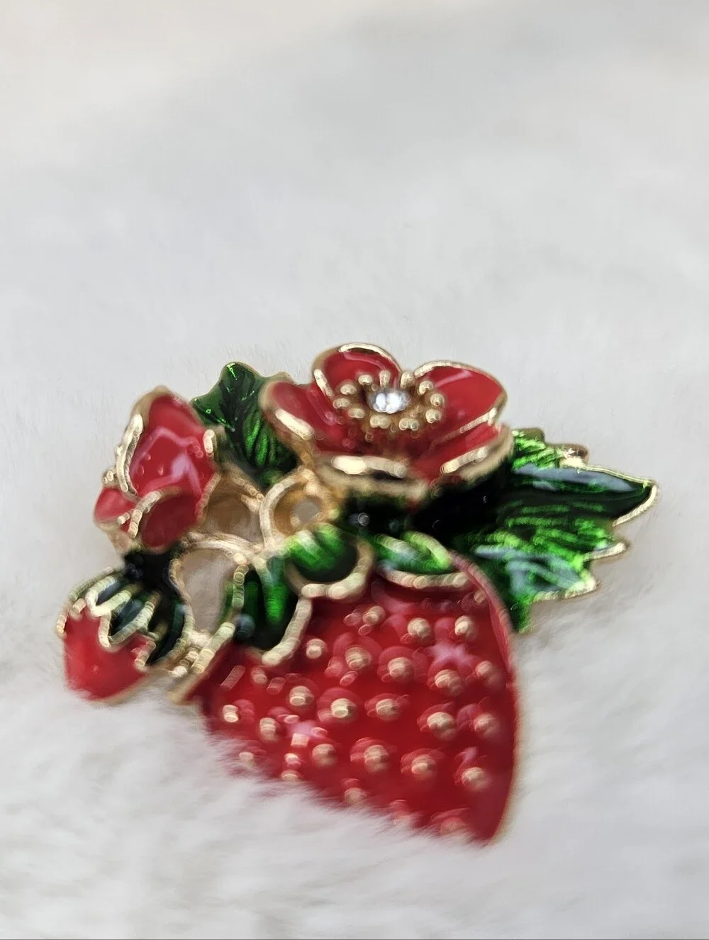 Red Strawberry Floral Enamel Brooch